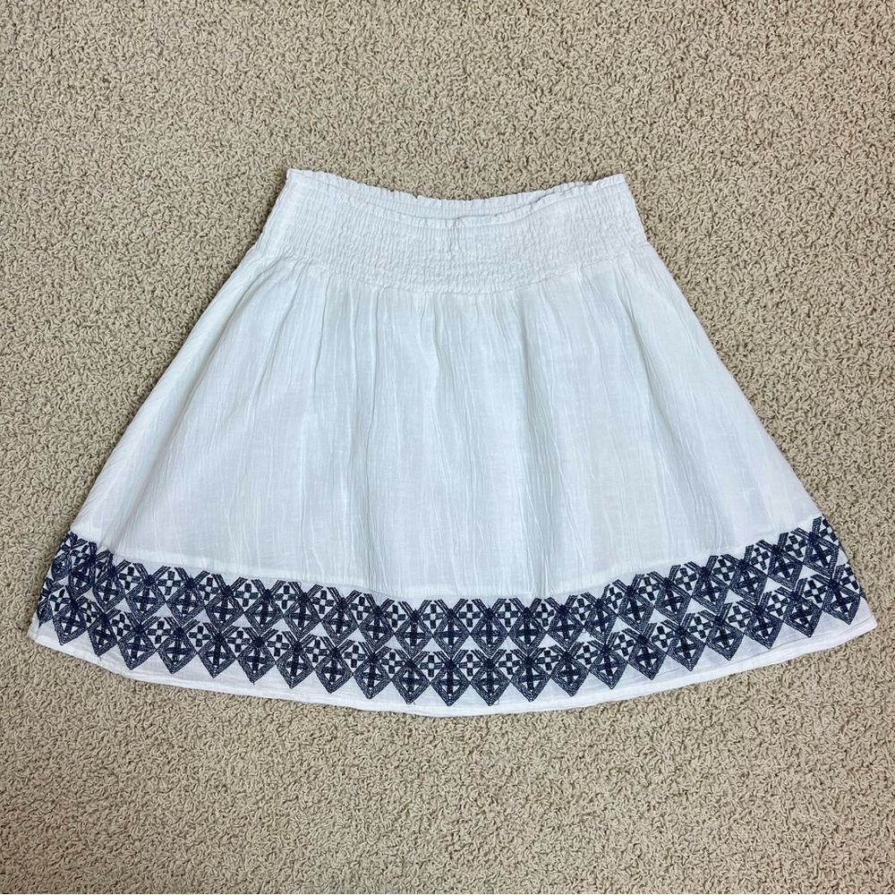 OLD NAVY Linen Blend Smocked Skirt Lined White Navy Size XSmall